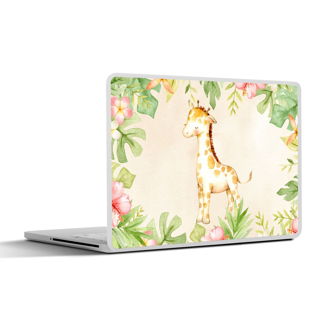 MuchoWow Laptop Aufkleber Sticker Cover Giraffe - Aquarellfarbe - Blumen - Dschungel 40x30 cm - Laptop Dekoration - Selbstklebend
