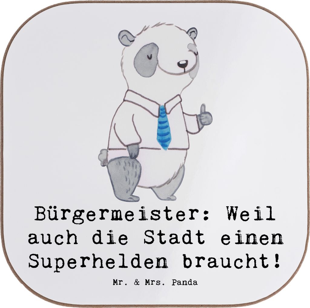 Mr. & Mrs. Panda Untersetzer Tasse Bürgermeister Superheld - Weiß - Geschenk, handgefertigte Geschenke, Tassenuntersetzer, Stadtoberhaupt, Held, ...