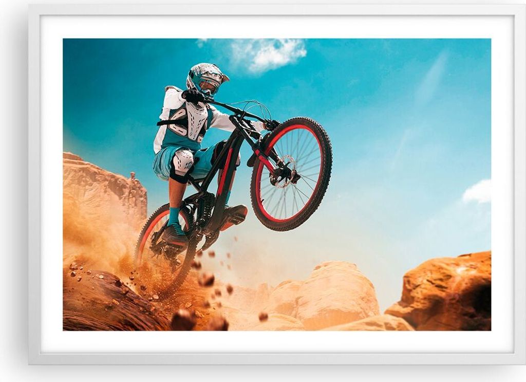 Gerahmtes Poster - Weißer Rahmen - Fahrrad Sport Helm - 70x50 cm - Wand Bild - Wanddeko - Wandbilder - Kunstposter - Wandposter - Bilderrahmen - B...