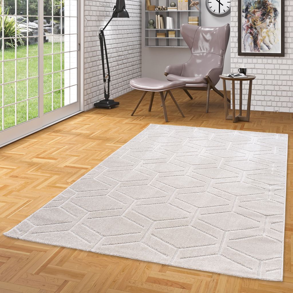 In & Outdoor Teppich Flachgewebe Classy Creme Rauten, Größe:80x150 cm