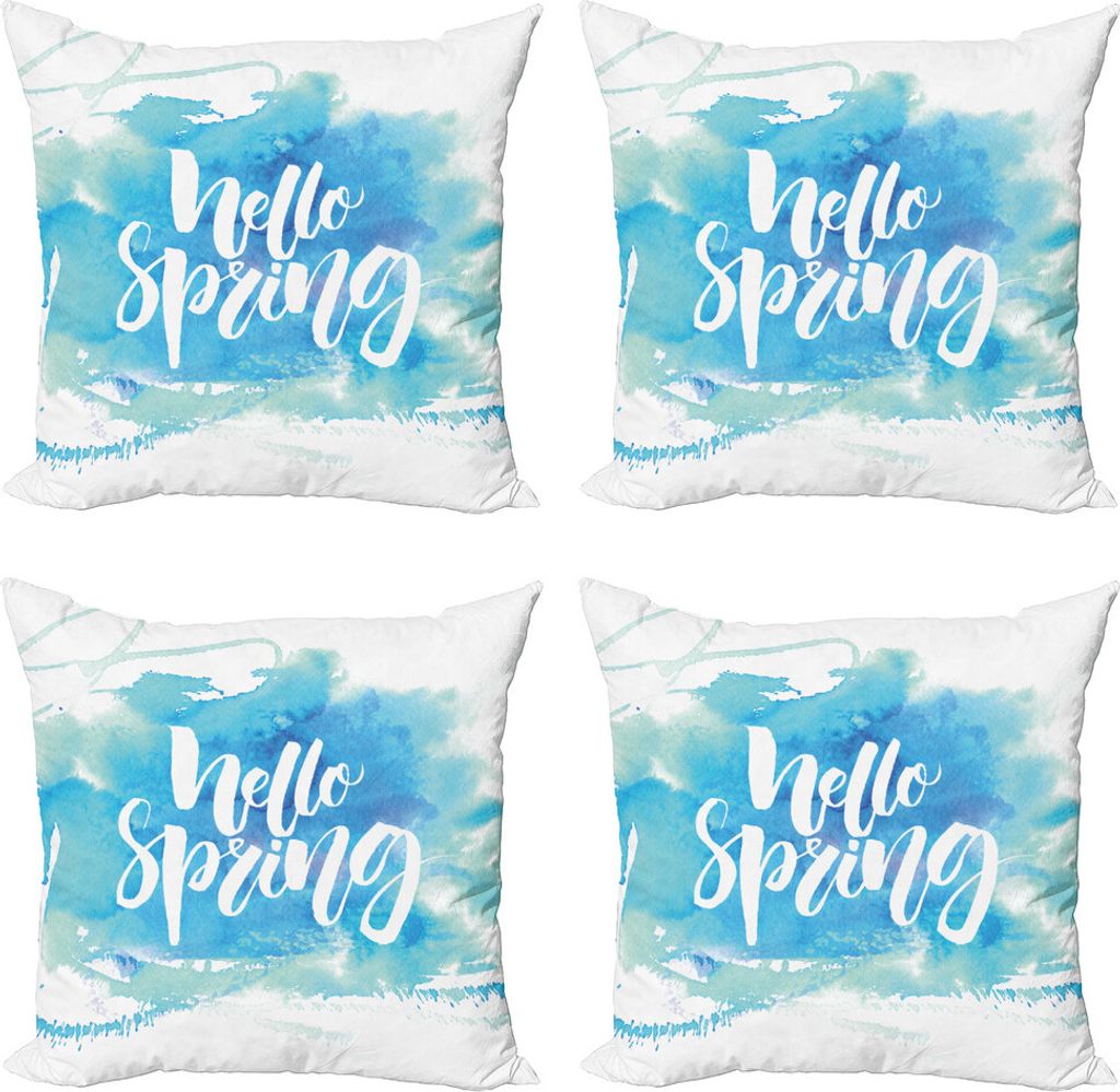 ABAKUHAUS Hallo Kissenbezug Set (4 Stück), Pastel Blue Spring Theme, Moderner Doppelseitiger Digitaldruck, 45 cm x 45 cm, Blassblau Weiß