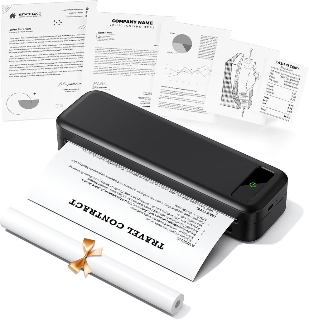 Mobiler Drucker A4 für Unterwegs, Mobiler Drucker, Belegdrucker, Lernen, Tragbarer Kompatibel mit Phone, Monochromer Reisedrucker Nur Thermopapie