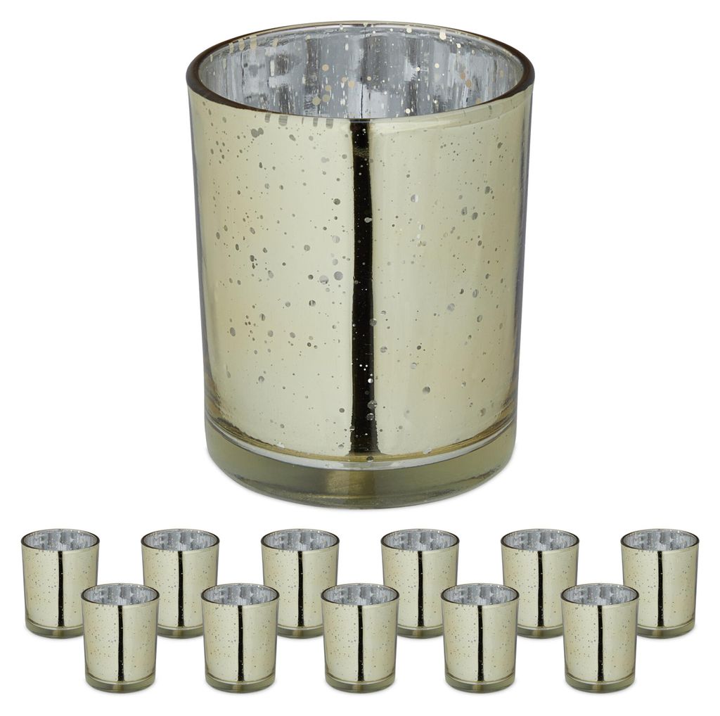 Relaxdays Teelichtgläser, 12er Set, Teelichthalter Glas, Produktbild 