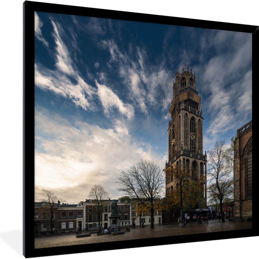 MuchoWow Gerahmtes Poster Sonne - Domturm - Utrecht 40x40 cm - Poster mit Schwarzem Bilderrahmen Wandposter Rahmen Foto Bilder - Mit Rahmen - Wan...