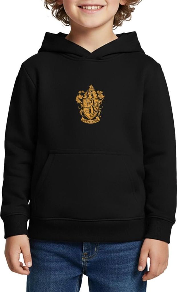 Spreadshirt Harry Potter Haus Gryffindor Wappen Logo Kinder Premium Hoodie, 158/164 (12 Jahre), Schwarz