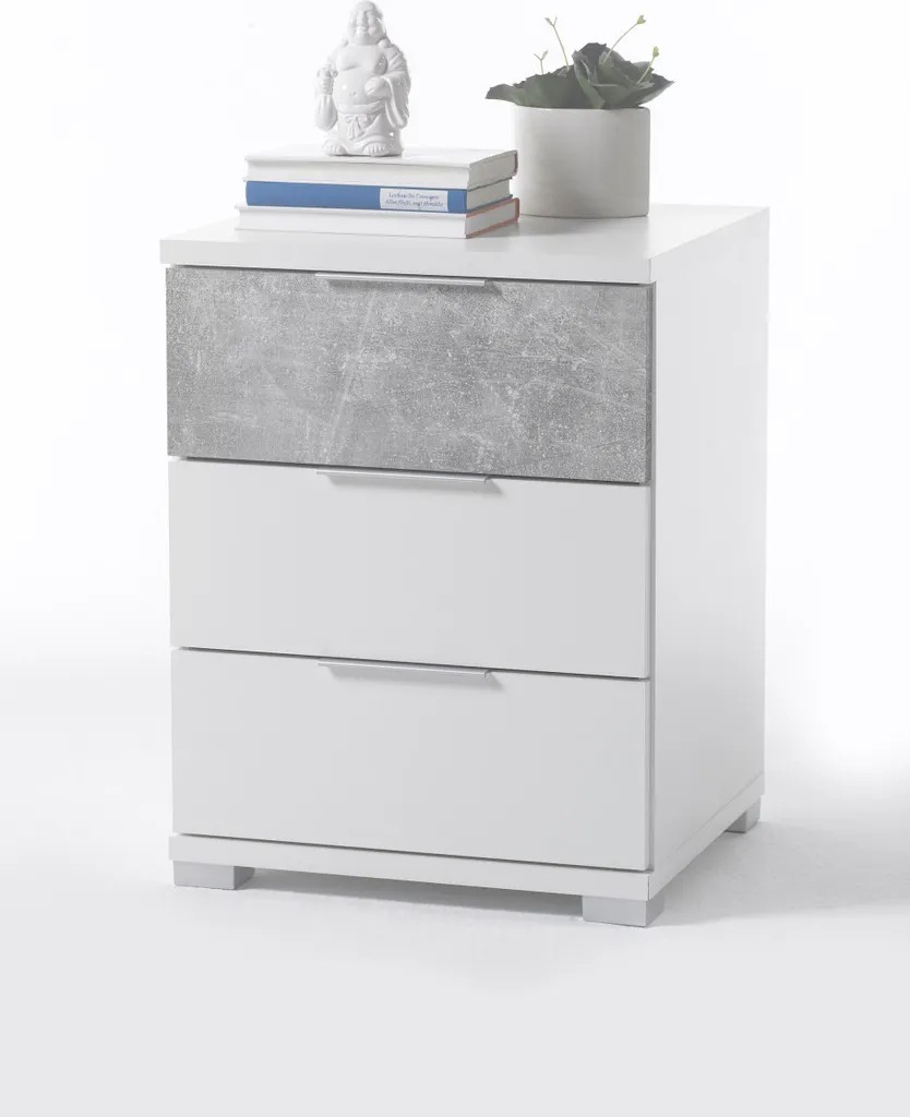Petit meuble de chevet Steffi en bois blanc et gris effet béton chic