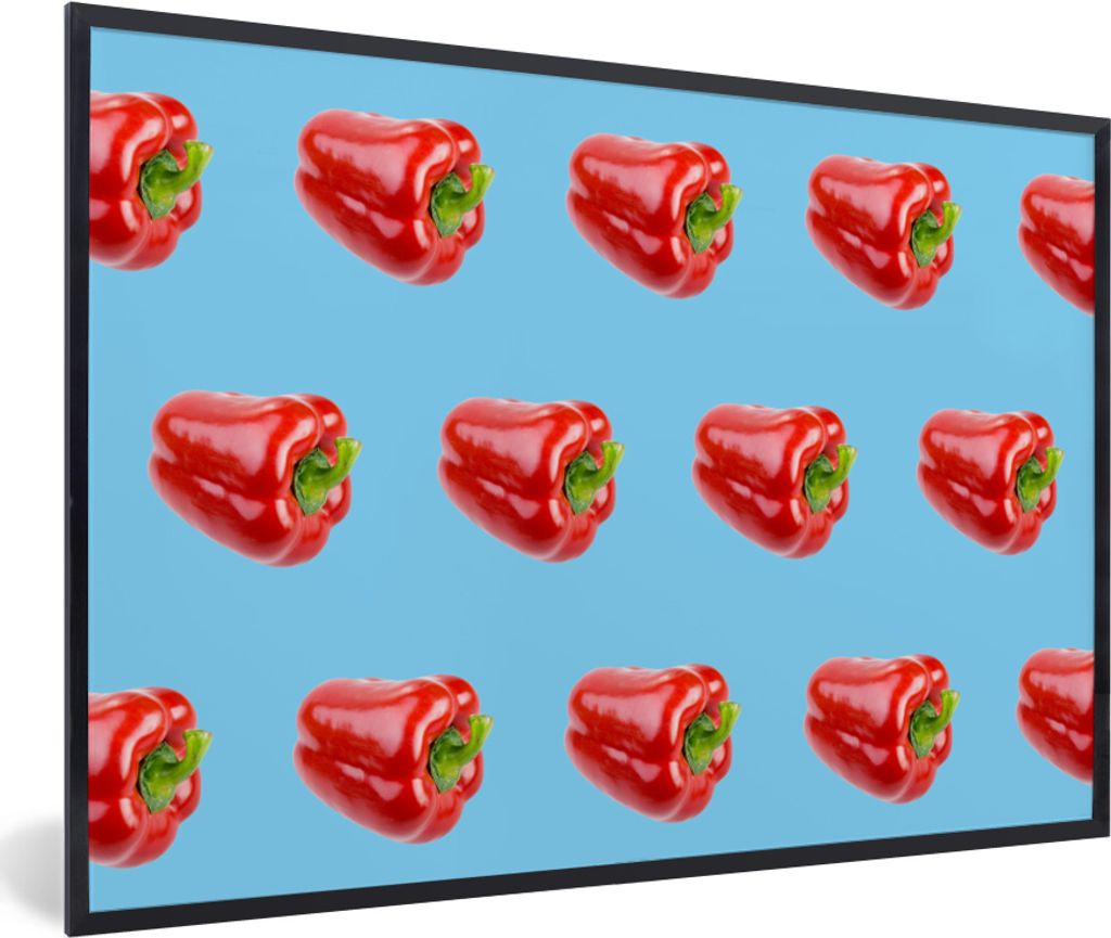 MuchoWow MuchoWow Gerahmtes Poster Paprika - Gemüse - Muster - Blau 90x60 cm - Poster mit zchwarzem Bilderrahmen - Fotorahmen - Foto-Plakat