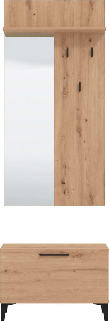 Set Ingresso Design Moderno Industrial 67cm Specchio e Contenitore - 2