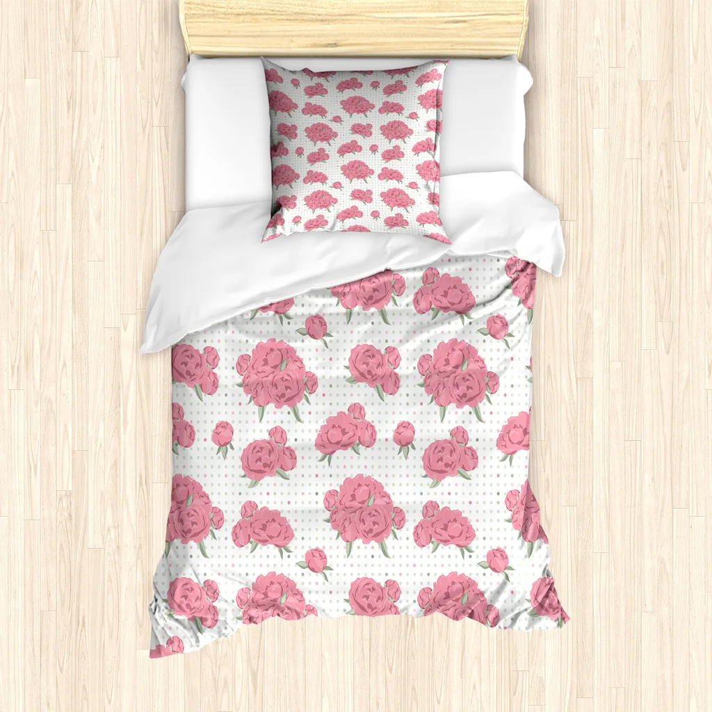 Set Copripiumino ABAKUHAUS 135x200 cm Peonie | Tessuto Anti-Acaro