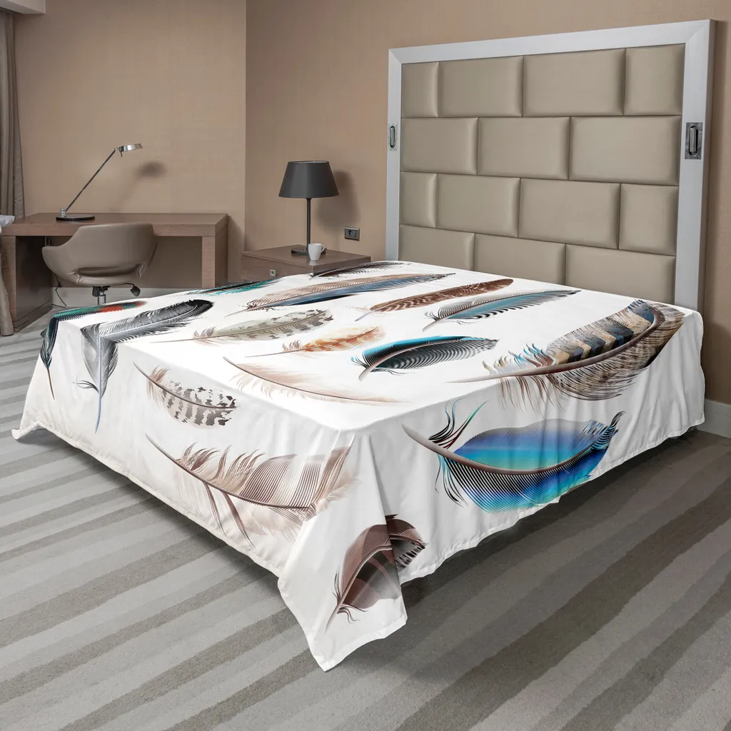 ABAKUHAUS Lenzuolo con piume, motivo occidentale con piume, corpo dell'uccello pigmentato, design artistico naturale, lenzuolo morbido e confortevole per un letto decorativo, 1 pezzo, 260 cm x 228 cm, multicolore
