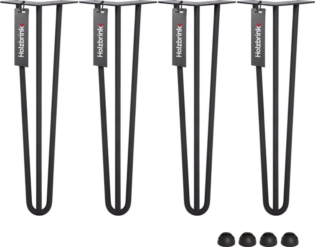 HOLZBRINK 4 x Hairpin Tischbeine Metall 3-Stangen, Hairpin Leg Möbelfuß, Schwarz, 25 cm, HLT-13A-25-9005
