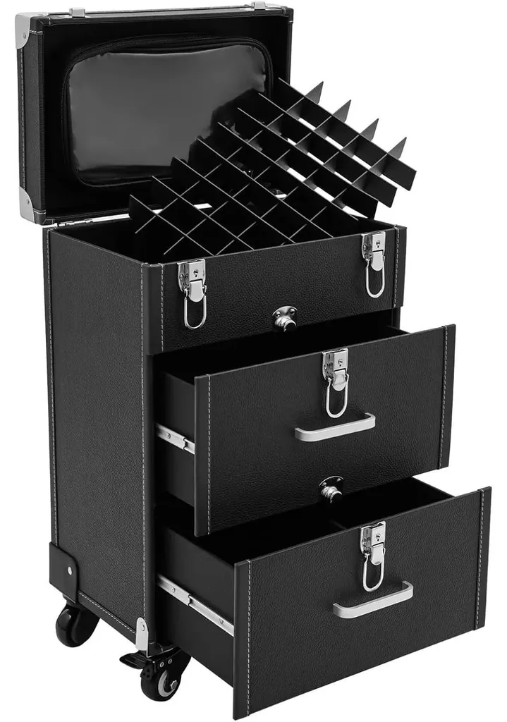 Mallette de coiffure Trolley en simili cuir verrouillable à roulettes