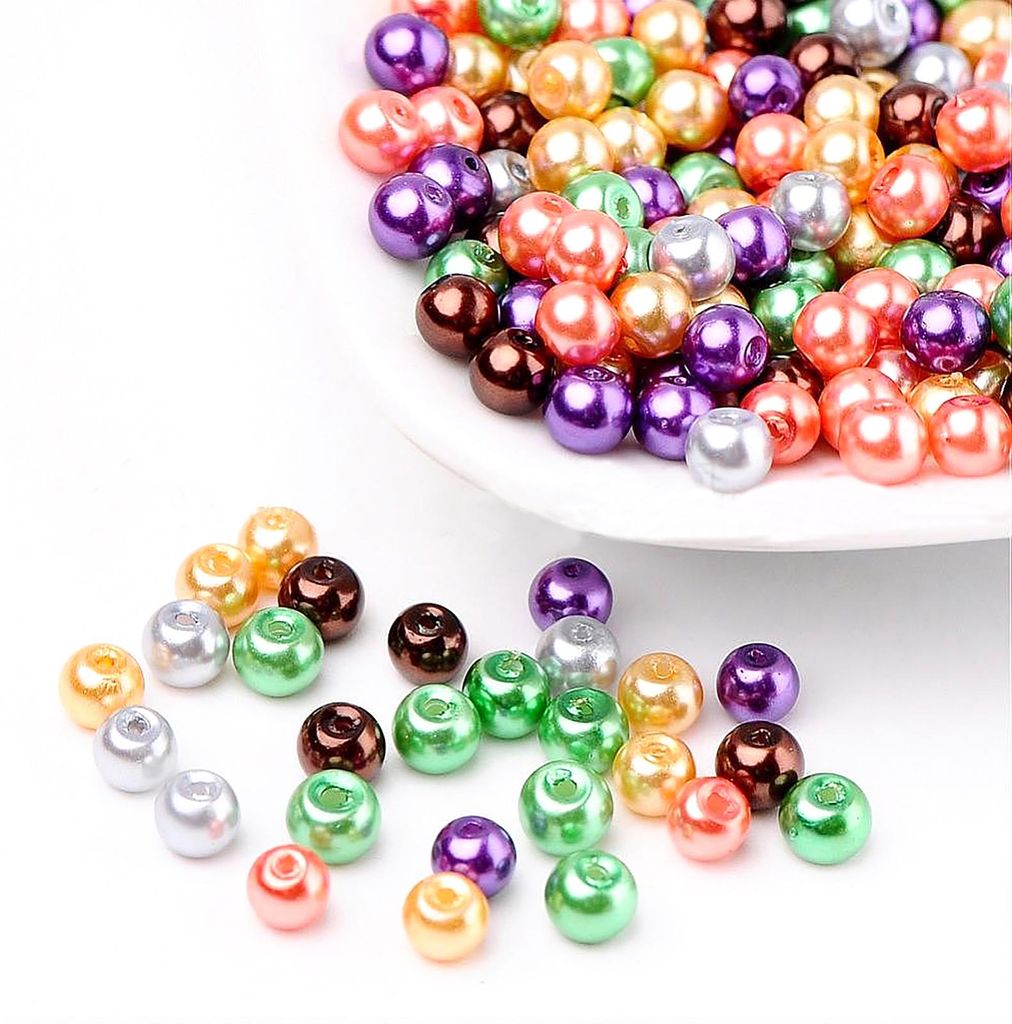 Bastelperlen 8mm braun, lachs,altrosa, gelb, lila, mint
