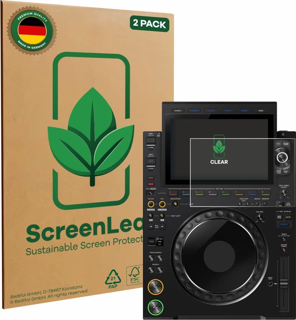 2x ScreenLeaf Schutzfolie für Pioneer CDJ 3000X nachhaltiger Displayschutz Display Schutz Folie Klar Transparent