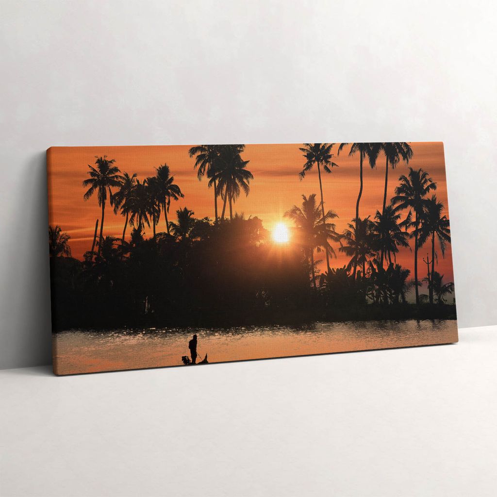 Sonnenuntergang und Palmen im Urlaub – Leinwandbild Wandbild – 120x60 cm – Leinwandbilder – Wandbilder – Schlafzimmer – Flur
