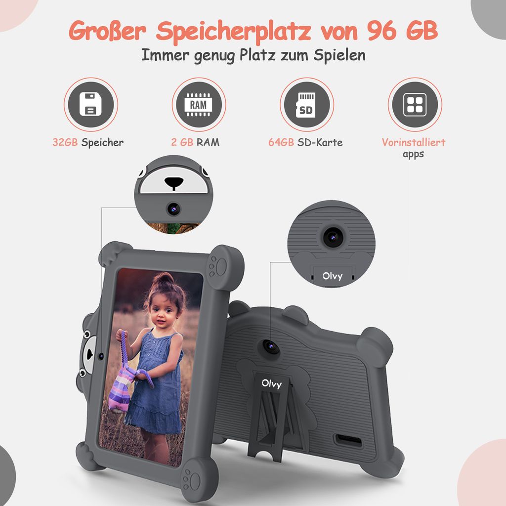 Olvy Kinder Tablet Android 13 Tablet für Kinder 96GB, WiFi, Produktbild 3