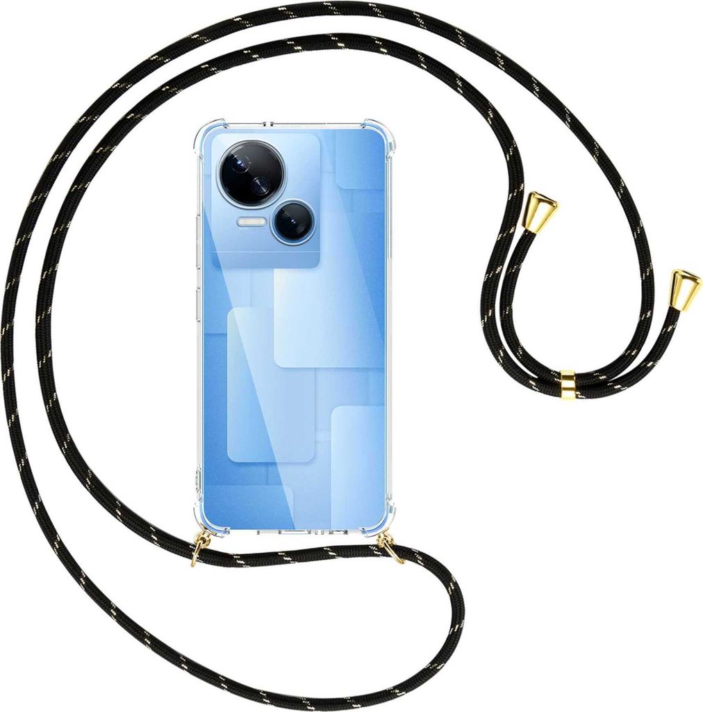 Handykette Backcover-Schutzhülle mit Band (Metall goldfarben) für Tecno Spark 10 5G (KI8, 6.6'') - schwarz/gold