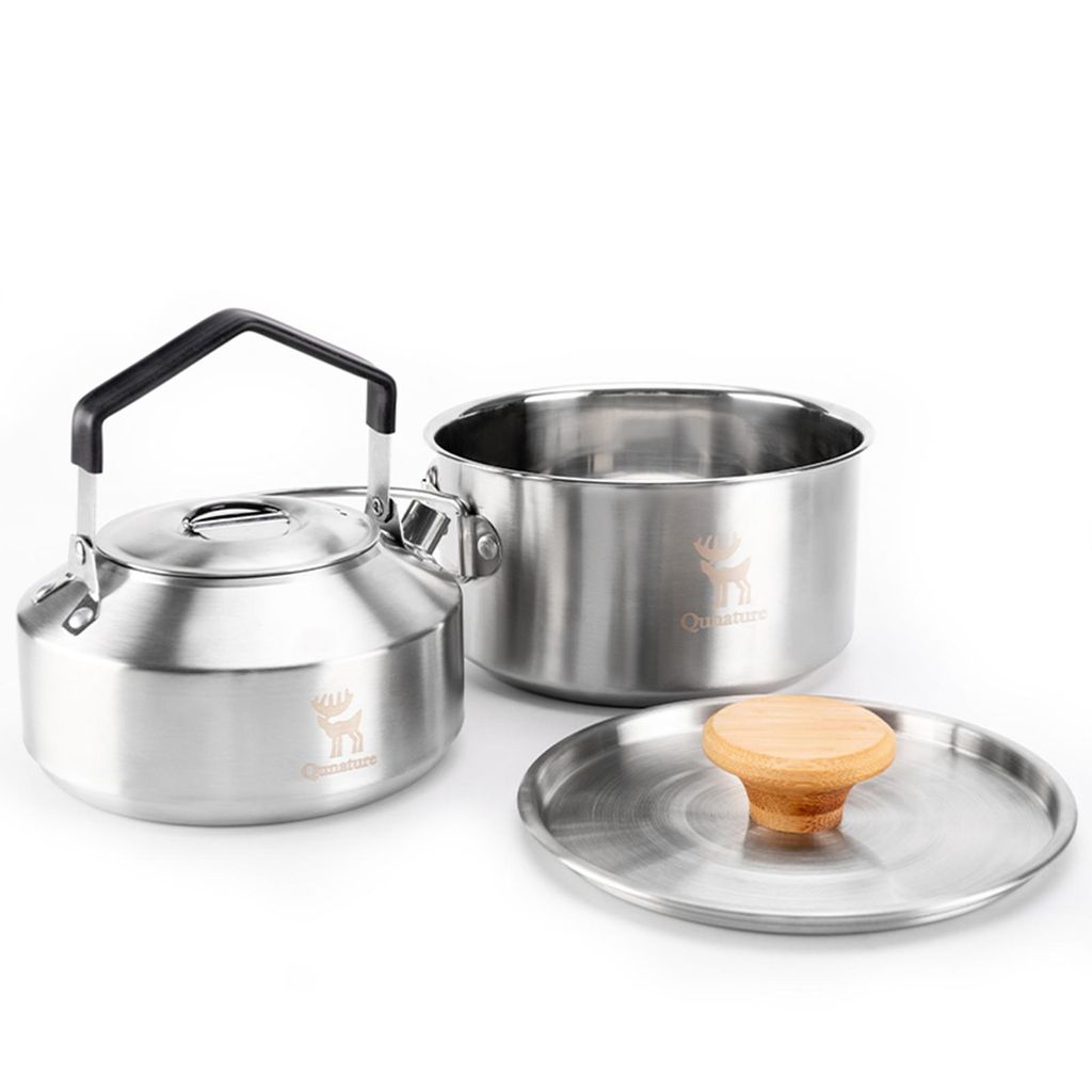 Qunature 2Stk Camping Kochgeschirr Set Outdoor Kochset Kochtopf Kettle