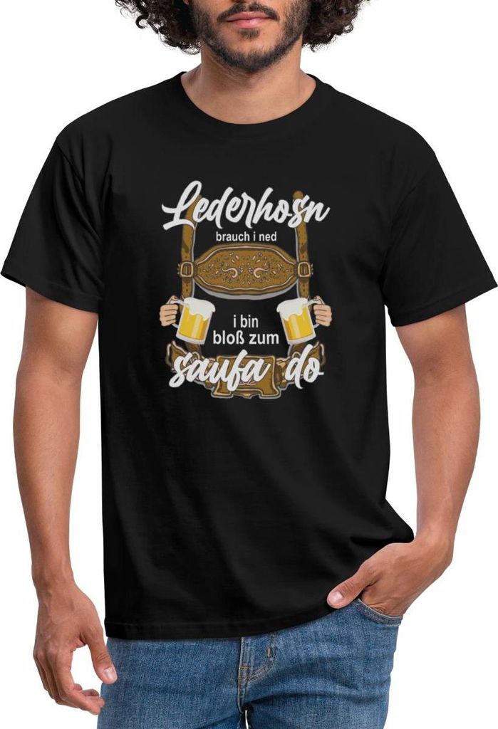 Spreadshirt Bayerische Tracht Lederhosn Party Spruch Männer T-Shirt, 4XL, Schwarz