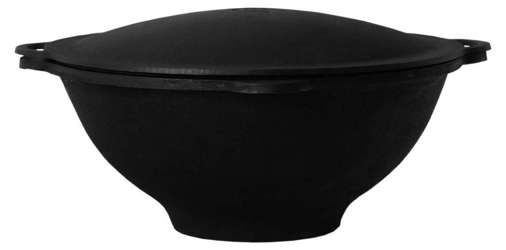 Gusseisen Kasan 12L eben NAMANGAN mit Deckel-Grillplatte Topf Kazan WOK Kessel Camping BBQ Asia