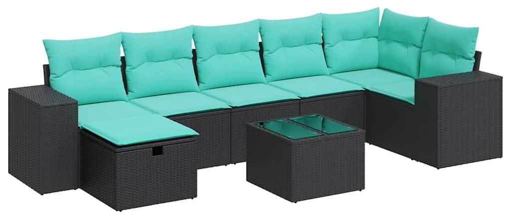 8-tlg. Garten-Sofagarnitur mit Kissen Schwarz Poly Rattan