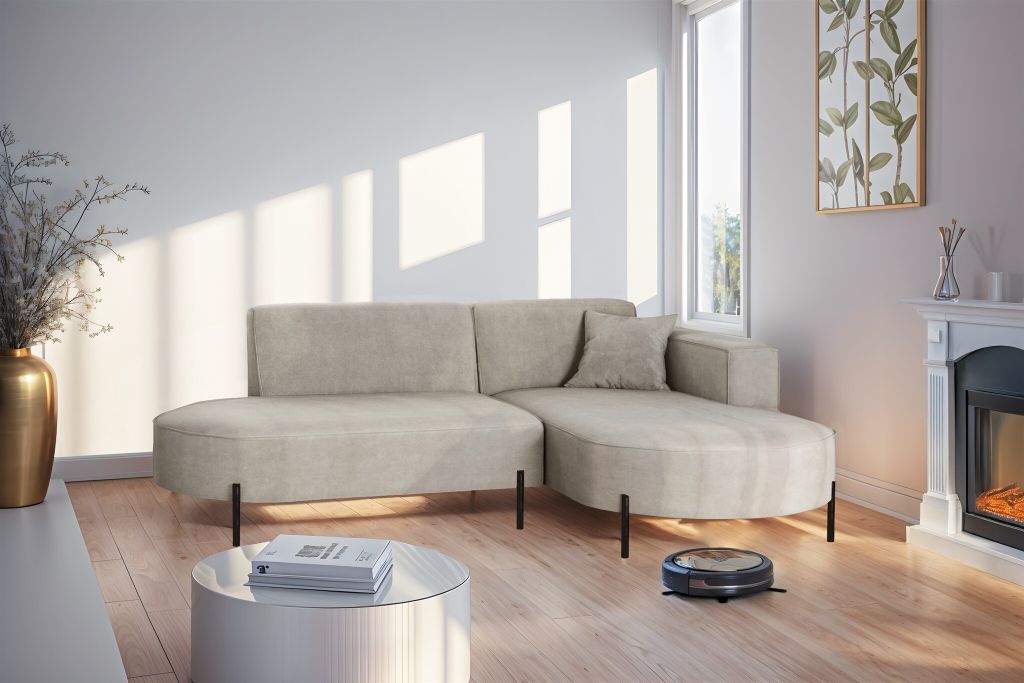 Ecksofa Designersofa VALENCIA XS in Stoff Noel Hellgrau Ottomane Rechts