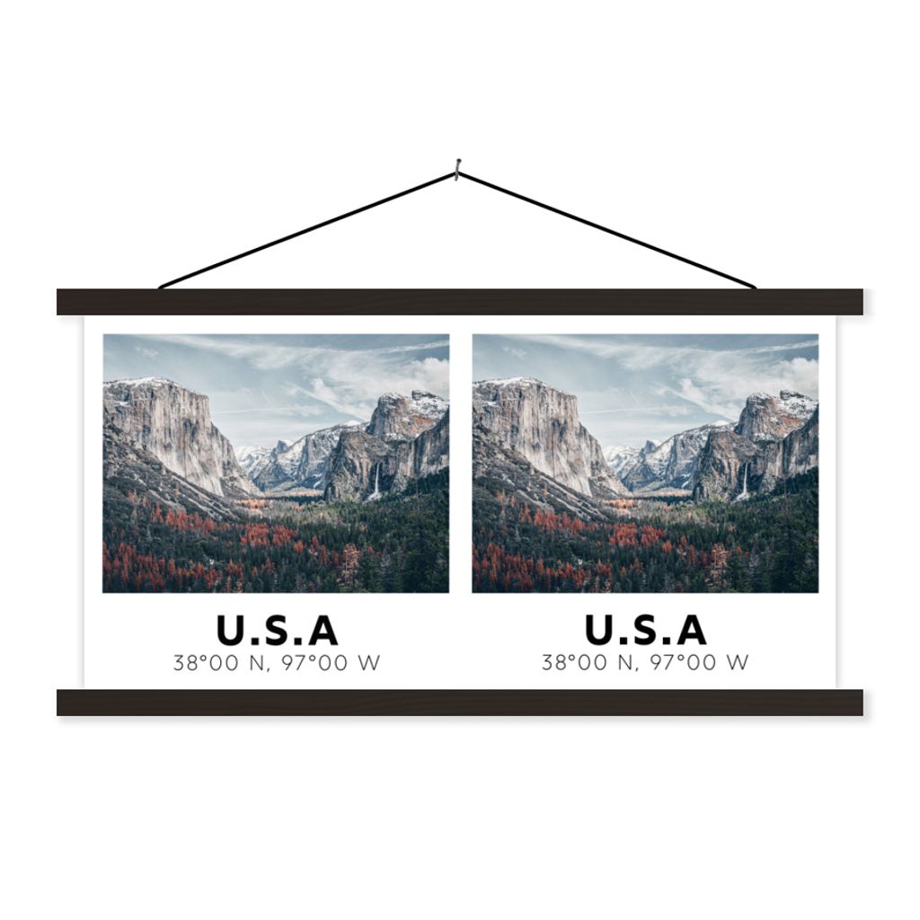 MuchoWow Textilposter Yosemite - Amerika - Wyoming - Berge - Wald 120x60 cm mit schwarzem Rahmen - Dekoration Schlafzimmer