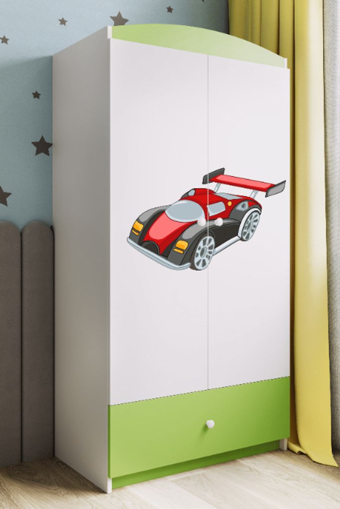 Kinderkleiderschrank Babydreams Drehtürenschrank Kleiderschrank Rennwagen Grün