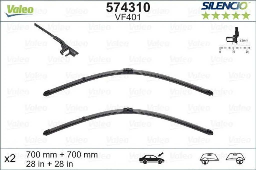 Essuie-glace plat Valeo Silencio 574310 pour Galaxy, Alhambra et Golf
