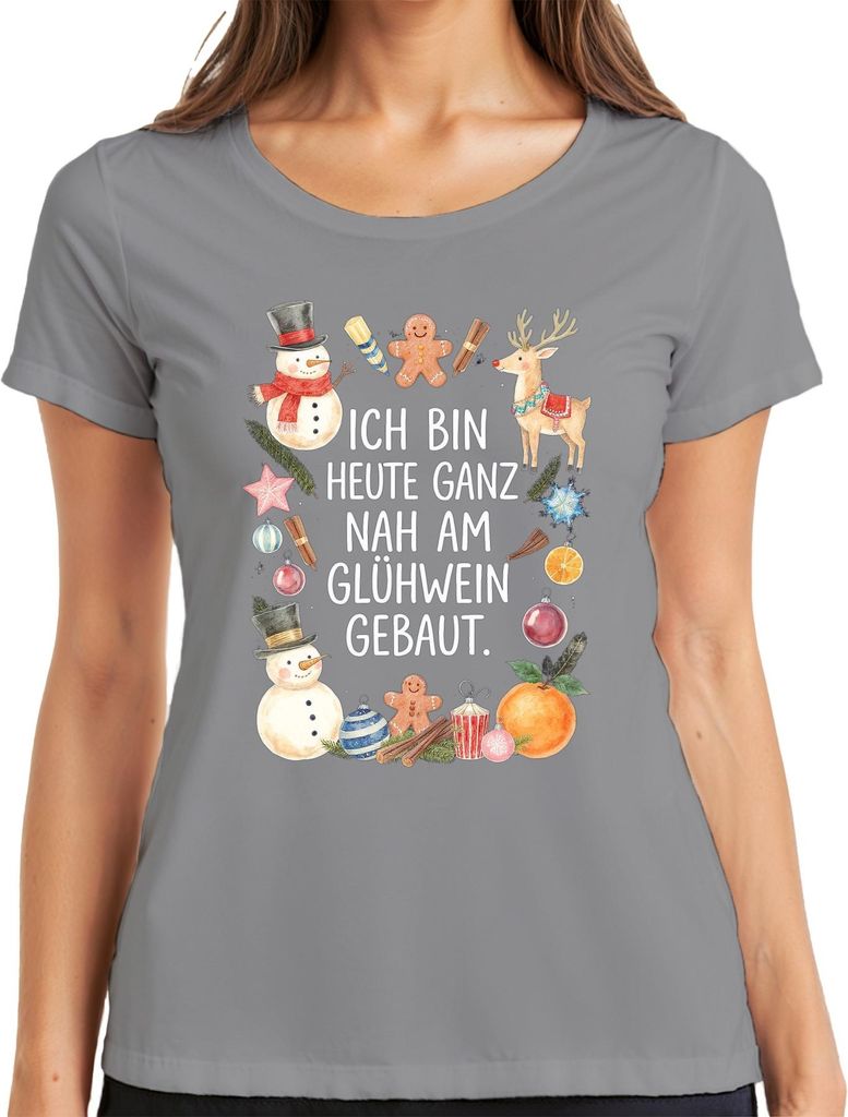 Ich bin heute ganz nah am Glühwein Weihnachten Advent lustig Damen T-Shirt, Grau, M