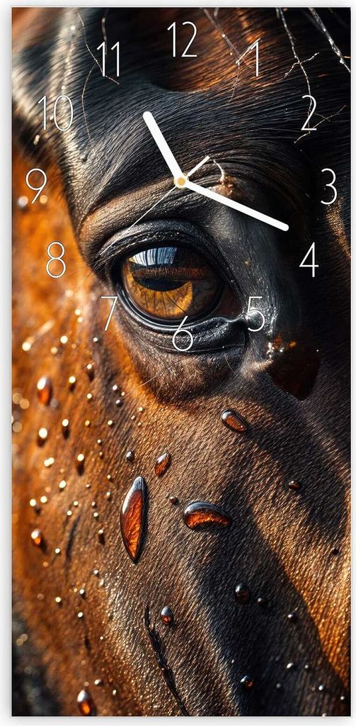 Wanduhr aus Glas mit Motiv Pferdeauge im Regen- 30 x 60 cm - inkl. Aufhängesystem