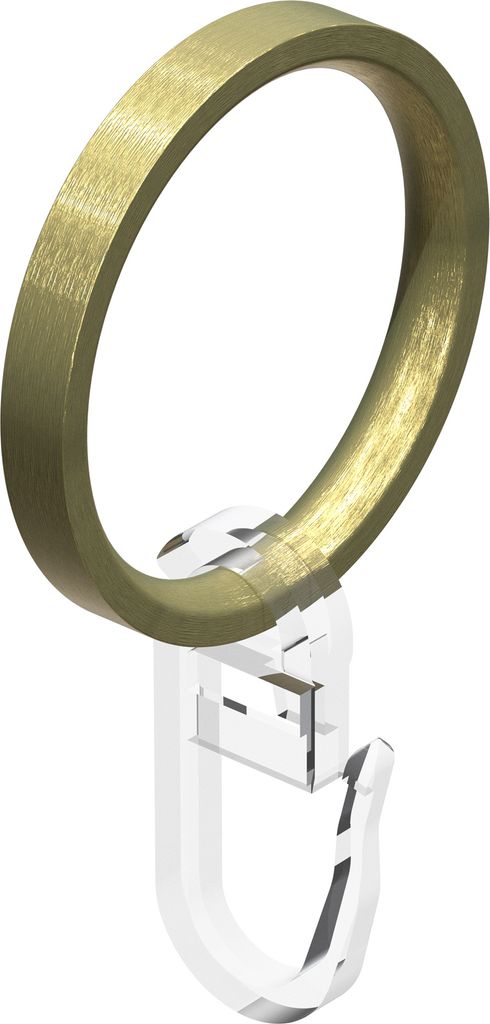 Interdeco Gardinenringe / Flachringe mit Faltenhaken für Gardinenstangen mit 16 mm Ø Messing-Optik, Pack. 12 Stück