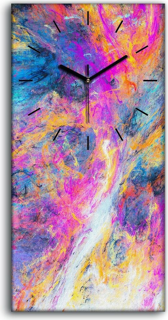 Wanduhr Bürouhr Leinwand Bild Geräuschlos 30x60 Malerei abstrakte bunte Fraktal - schwarze Hände