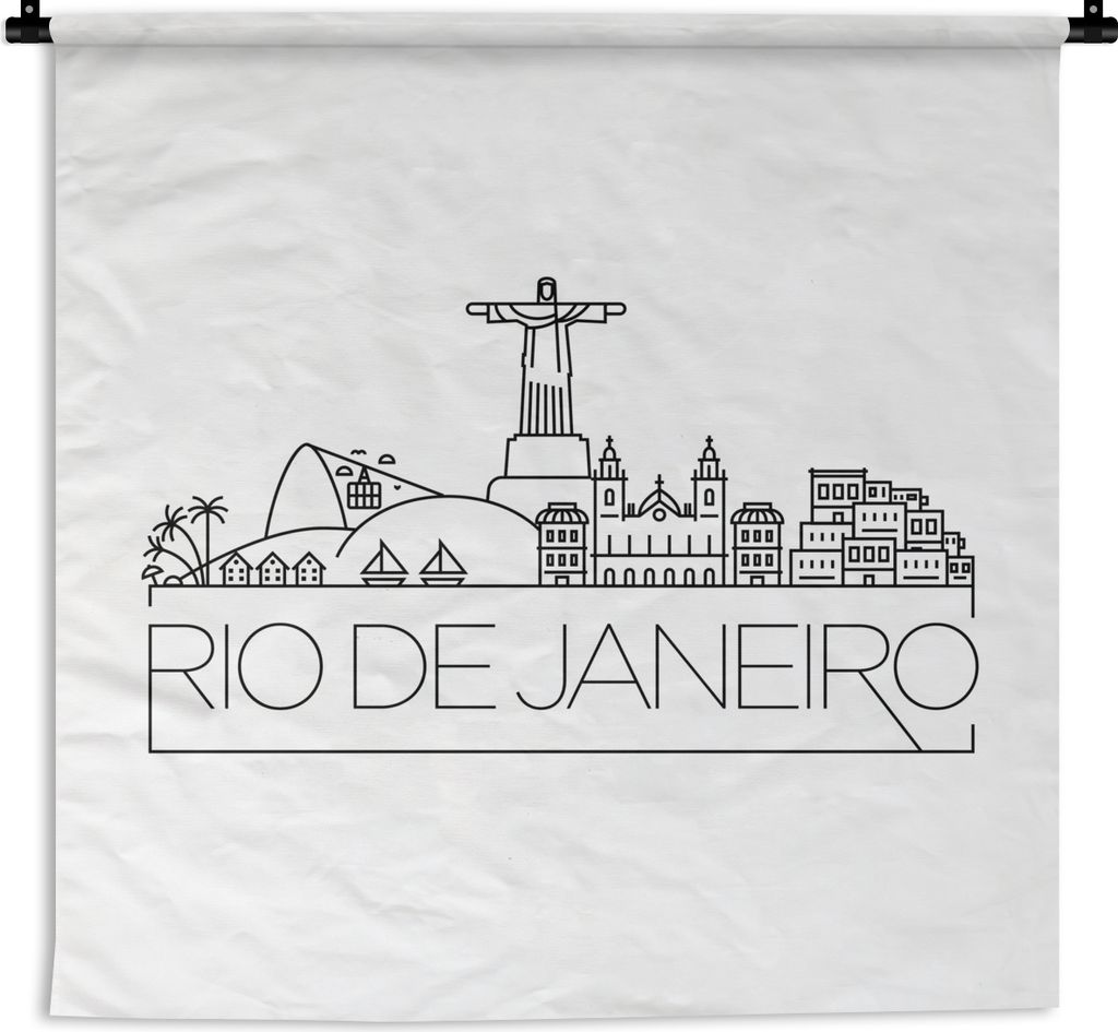 MuchoWow Wandteppich Wandbehang Skyline "Rio de Janeiro" auf weißem Hintergrund 150x150 cm Tapisserie Dekoration Wandtuch - Wohnaccessoires - Mo...