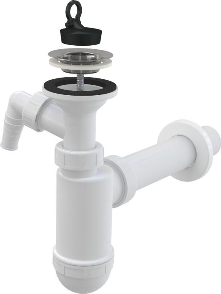 Siphon Alcadrain (Alcaplast) DN40 mit Anschluss und Edelstahlgitter DN63 A41P