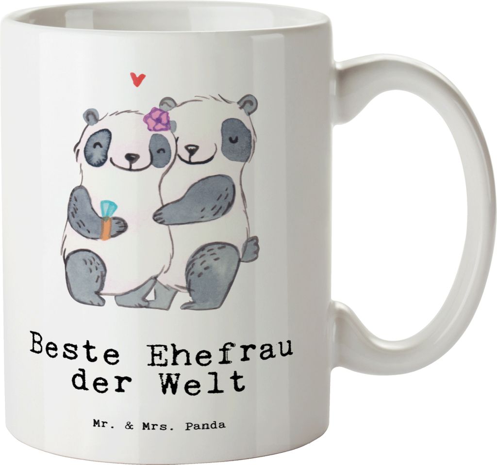 Mr. & Mrs. Panda Riesenkaffeetasse Panda Beste Ehefrau der Welt - Weiß - Geschenk, Hochzeit, Kleinigkeit, Große Tasse Mit Henkel, Teetasse, Frau,...