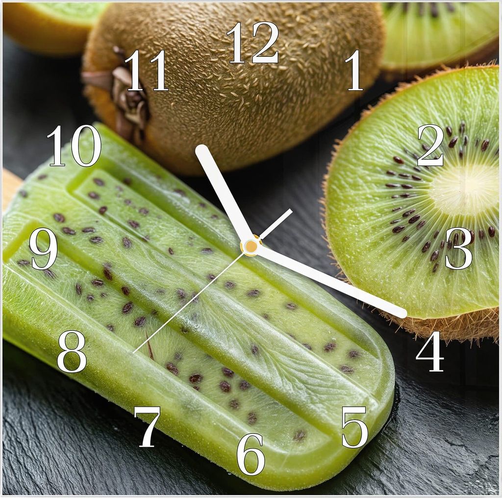 Wanduhr aus Glas mit Motiv Kiwi Eis am Stiel- 30 x 30 cm - inkl. Aufhängesystem