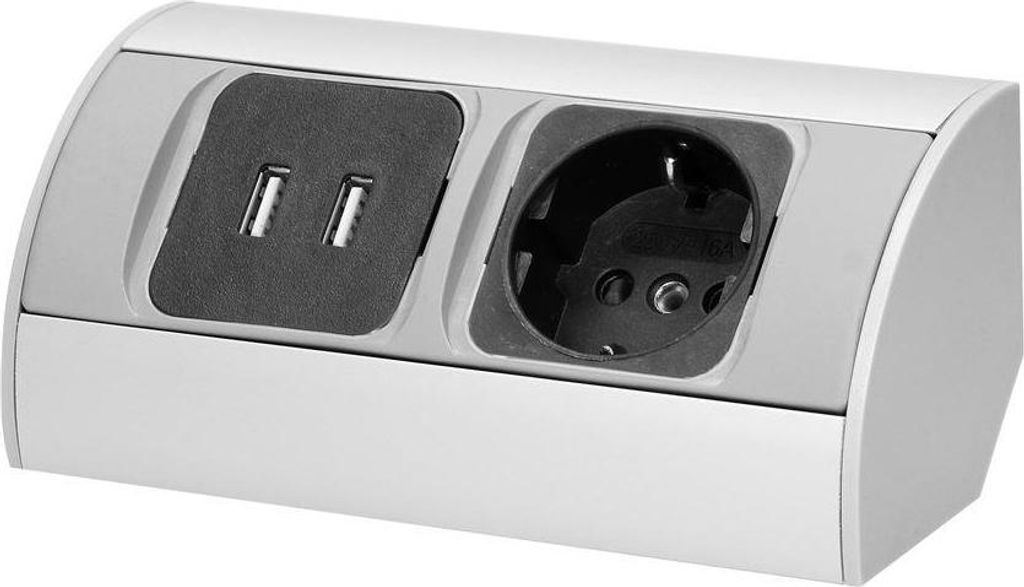 Schuko-Steckdose ORNO OR-AE-1310(GS), 2 x USB 2,1 A, 230V, 3680W, Kabel 0,5 m, silber