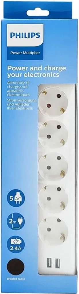 Multiprise de bureau Philips 5 prises et 2 USB pour poste informatique - 4
