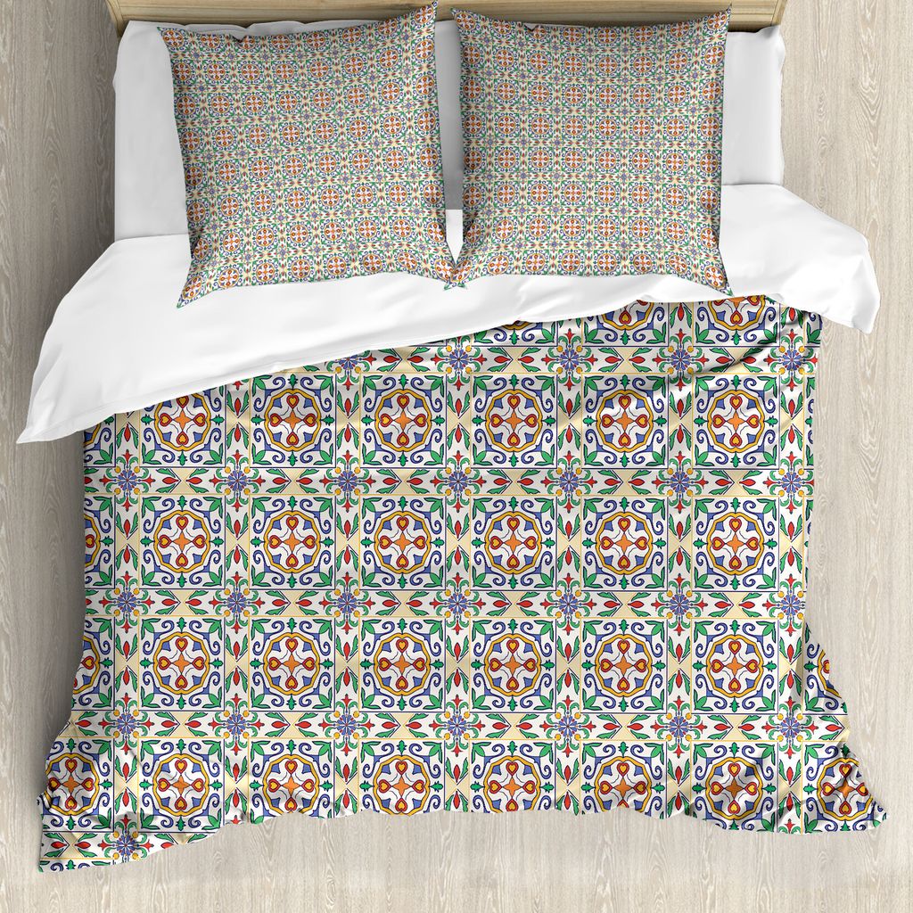 ABAKUHAUS Geometrisch Bettbezug, Spanisch Zier, Milbensicher Allergiker geeignet mit Kissenbezügen, 155 cm x 220 cm - 80 x 80 cm, Mehrfarbig