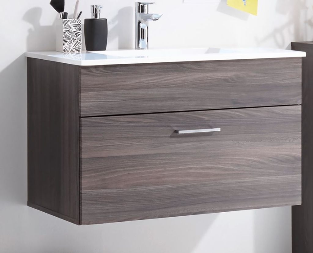 SEATTLE Waschbeckenunterschrank (WBU) inkl. Becken Braun Sangallo