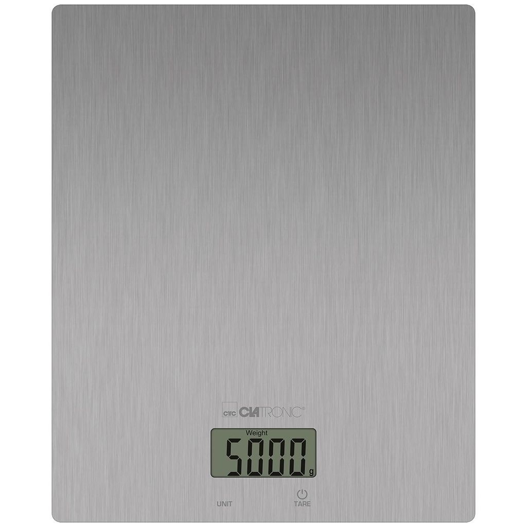 Clatronic Küchenwaage digital | 1gr. Schritte bis 5kg | mit Cup Angabe (Tassen) | extra flach | Tara Funktion | Edelstahl | Küchenwage KW 3821