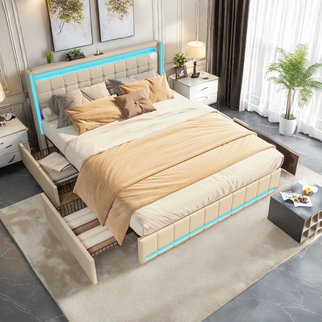 ProximaX Polsterbett mit LED und USB-Ladefunktion am Produktbild 