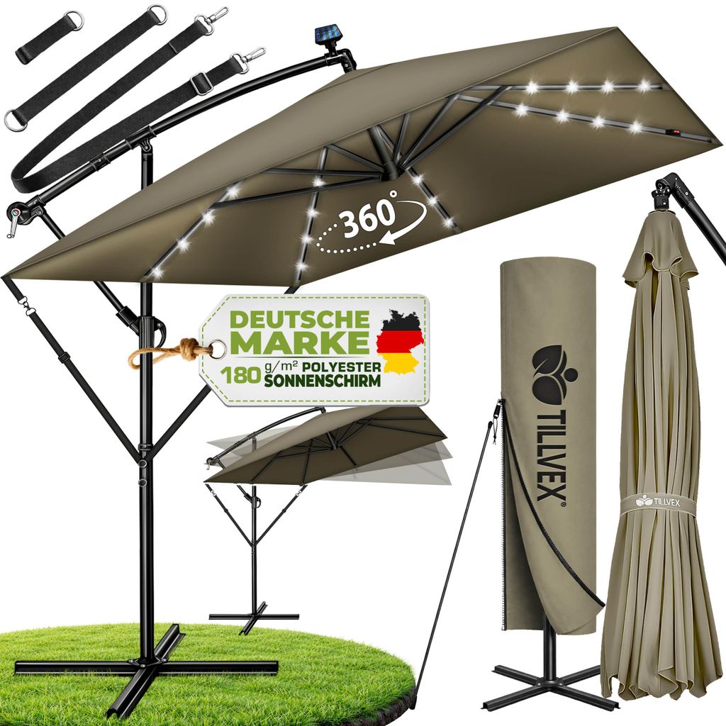 tillvex® Alu Parasol Rectangulaire Ø 330 cm avec LED Image du produit 