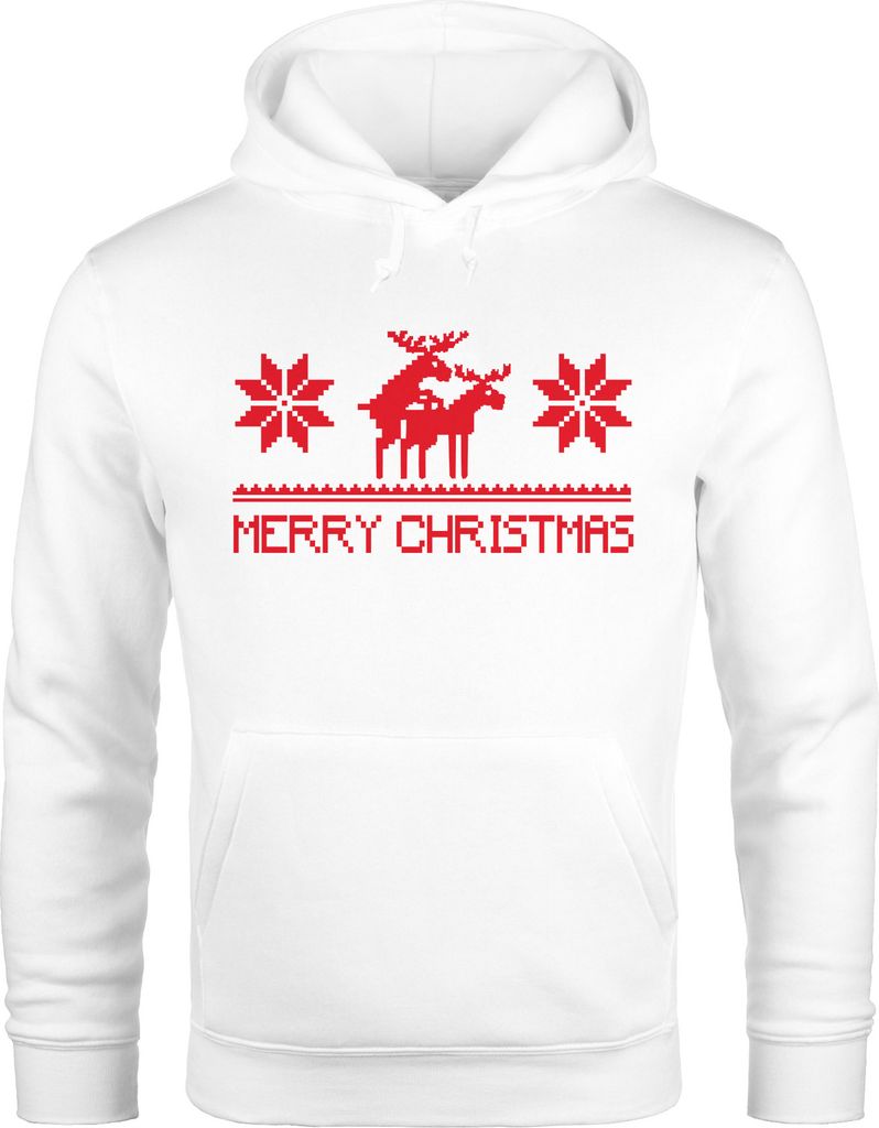 Ugly Christmas Sweater Hoodie Herren Kapuzen-Pullover Moonworks weiß L
