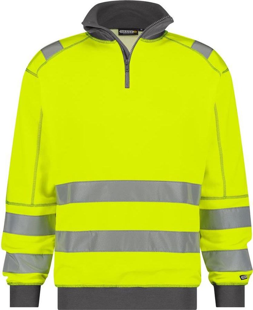 DASSY Denver Warnschutz Sweatshirt NEONGELB/ZEMENTGRAU Gr.L Länge: STANDARD