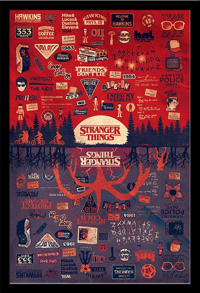 Stranger Things - Poster - Capovolto + cornice rimovibile, Shinsuke® Maxi MDF nero, disco acrilico