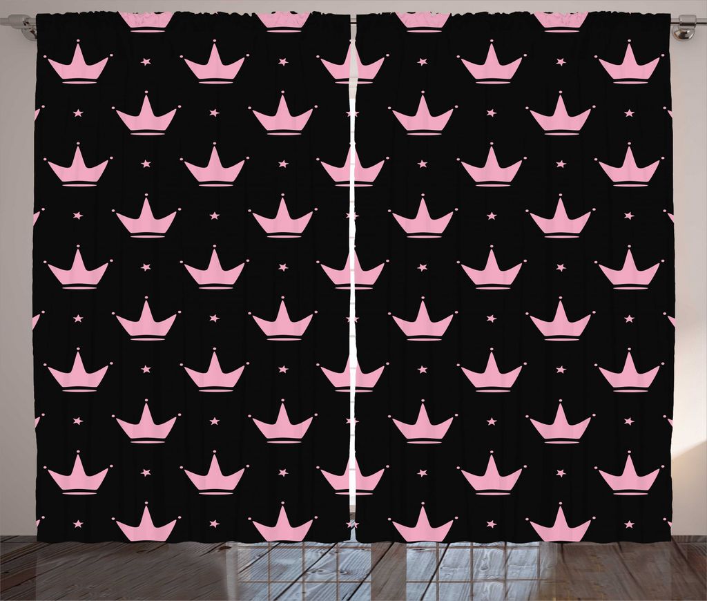 ABAKUHAUS Krone Rustikaler Vorhang, Sterne Cartoonish Elements, Wohnzimmer Universalband Gardinen mit Schlaufen und Haken, 280 x 225 cm, Pale Pink ...