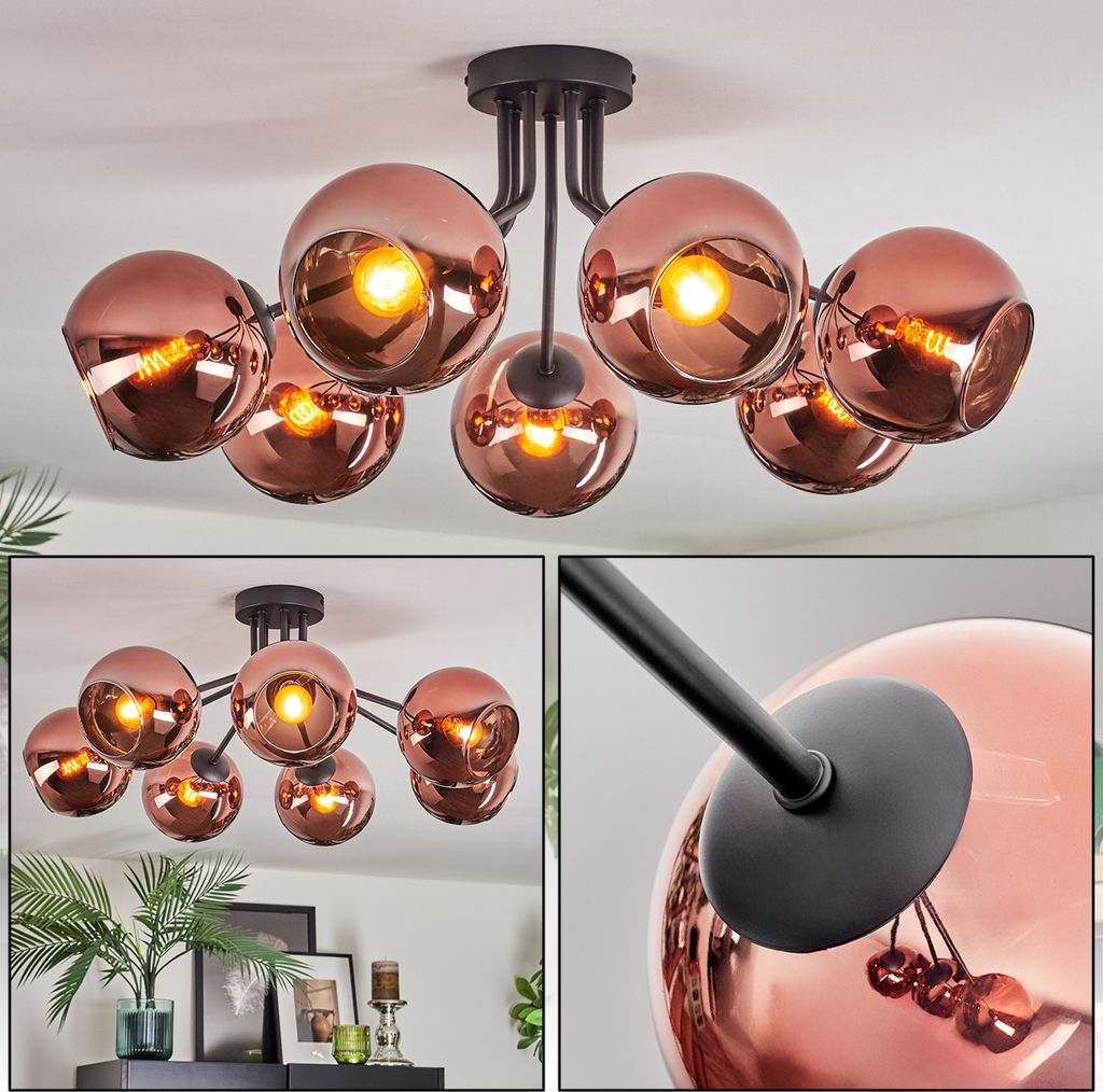 Cesaro Deckenlampe aus Metall/Glas in Schwarz/Kupferfarben