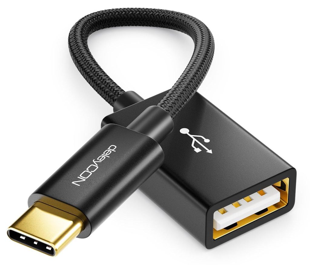 deleyCON 10cm USB-C auf USB-A OTG Kabel Adapter, 1 Stück Produktbild 